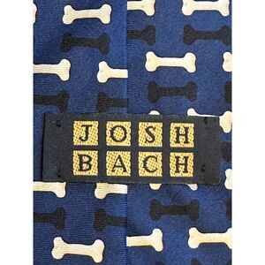 Josh Bach 100% silk tie necktie navy blue white dog bone pet